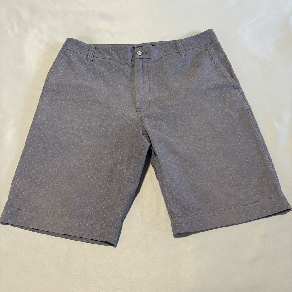 Kenneth Cole Reaction Chino Shorts Mens 32 Blue Polka Dot Flat Front Retro Faded